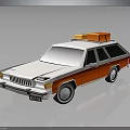 Vintage White and Orange Station Wagon With Orange Storage Boxes on Roof