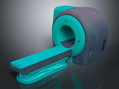 Turquoise Gray Medical Scanner with Circular Aperture and Movable Examination Table 3d model