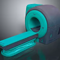Turquoise Gray Medical Scanner with Circular Aperture and Movable Examination Table