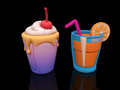 Inflatable Ice Cream Cup And Drink Cup With Whipped Cream Cherry Straw And Orange Slice 3d model