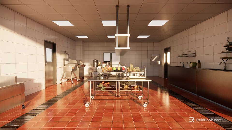 Modern Open Kitchen Interior Design With Island Counter And Appliances 3d model 