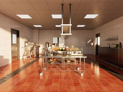 Modern Open Kitchen Interior Design With Island Counter And Appliances 3d model