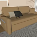 Beige Multi Seat Sofa With Throw Pillows On Light Colored Wall And Area Rug