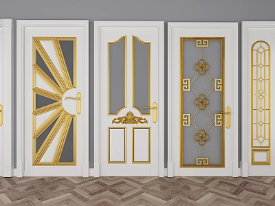 Elegant Hinged Doors With Intricate Gold Accents And Glass Panel Designs 3d model
