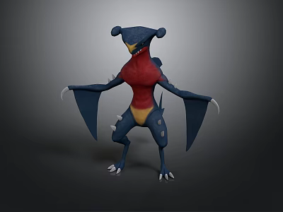 Fierce Winged Creature Character 3D Model With Claws Fangs And Blue Red Yellow Body 3d model