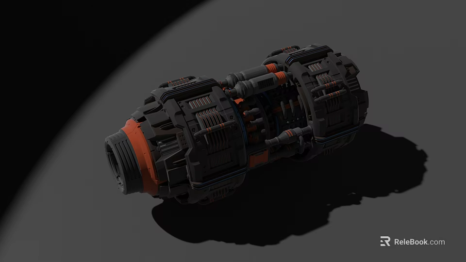 Black and Orange Industrial Equipment With Complex Mechanical Structure Gear Components and Piping Design 3d model 