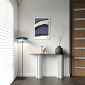 Modern Entryway Console Table Side Cabinet With Floor Lamp Framed Artwork And Vase 3d model