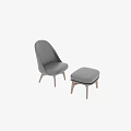 Modern Black Leather Leisure Chair With Wooden Legs And Matching Ottoman