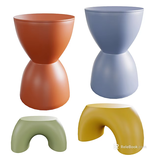 Multicolored Modern Side Tables Featuring Rounded Shapes For Home Decor 3d model