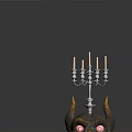 Ornate Horned Sculpture With Candelabra Red Eyes And Five Candles