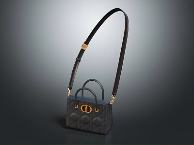 Quilted Leather Handbag With Golden Hardware Long Shoulder Strap And Top Handles 3d model