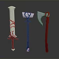 Intricate Ornate Crafted Weapons Including Sword and Axes With Decorative Handles