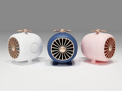 Portable Colorful Speakers Three White Blue Pink Round Shape with Brass Knob Grille Front 3d model
