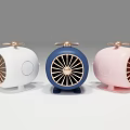Portable Colorful Speakers Three White Blue Pink Round Shape with Brass Knob Grille Front