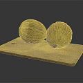 Two Fresh Yellow Green Striped Melons Placed on a Wooden Cutting Board