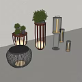 Modern Minimalist Illuminated Outdoor Lights With Various Shapes Wooden Metal Materials And Plant Decorations