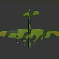 Green Camouflage Airplane Model With Four Propellers Red Stars On Wings Against Gray Background