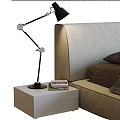 Modern Upholstered Bed With Green Gray Headboard Bedside Lamp And Pillows