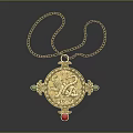 Exquisite Gold Necklace with Lion Design Pendant and Green Red Gemstones