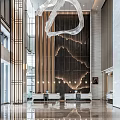 Elegant Modern Hotel Lobby Interior With Grand Chandelier And Reception Desk