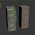 Two Metal Filing Cabinets With Multiple Drawers And Grey Finish On Reflective Surface