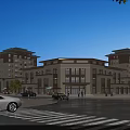 Modern Chinese Style Commercial Street Night View With Illuminated Buildings Cars And Pedestrians