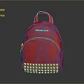 Stylish Red Backpack with MINI KIDS Text and Yellow Square Pattern for Kids 3d model