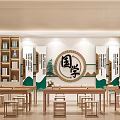 School Learning Space With Wooden Bookshelves Long Tables And Study Chairs