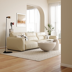 modern three-seat sofa cream home 3d model