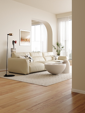 modern three-seat sofa cream home 3d model