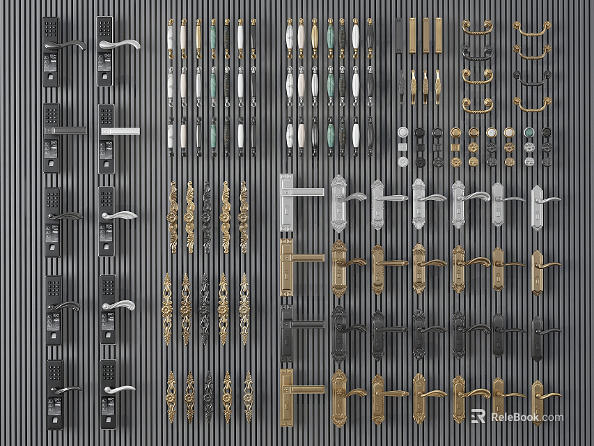 Various Style Cabinet Drawer Door Handles In Modern Vintage Designs And Metal Materials 3d model 
