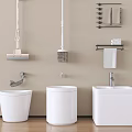 Modern White Bathroom Accessories Including Toilet Sink Towel Rack Mop And Brush