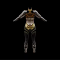 Detailed Futuristic Armored Suit With Gold Silver Black Mechanical Design Elements