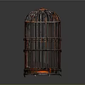 Red Metal Birdcage Design With Vertical Bars And Decorative Base