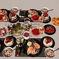 Assorted Delicious Food Platter With Lobster Cake Strawberries Berries And Flowers
