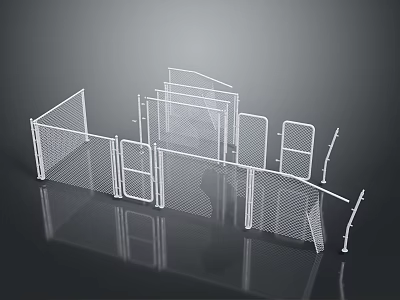 Weapon Components Featuring White Metal Mesh Protective Net Structures And Parts 3d model