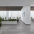 Modern Public Office Space Interior With Desk Area Green Plants And Sofa Seating