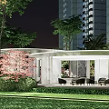 Residential Landscape With High Rise Buildings Lush Greenery Trees Lawns And Leisure Seating Areas