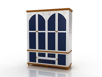 Classic White and Navy Blue Wardrobe with Arched Doors Drawers and Wooden Frame 3d model