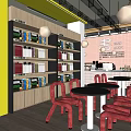 Bright Modern Interior Design With Curved Counter Bookshelves And Tiled Walls