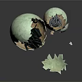 Hatching Baby Creatures Emerging From Broken Green Eggshells With Scattered Fragments