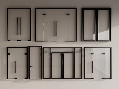 Modern Black Frame Glass Cabinet Doors with Sleek Design and Clear Panels 3d model