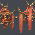Traditional Chinese Ornate Decoration With Red Gold Dragon Motifs And Tassels