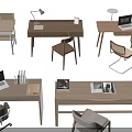 Modern Home Office Wooden Desks With Laptop Lamp Books Coffee Cup And Chairs