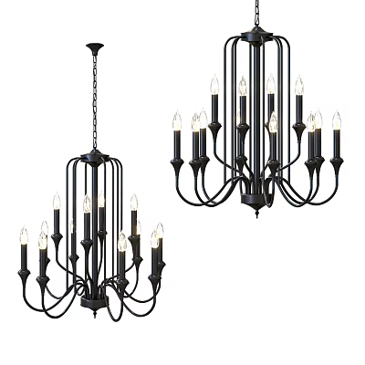 Modern Black Metal Chandelier With Candle Style Bulbs And Multiple Arms Design 3d model