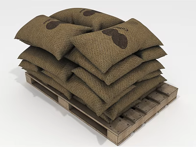 Stacked Hemp Bags With Circular Marks On Wooden Pallet For Daily Storage 3d model