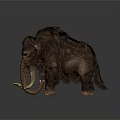 Woolly Mammoth With Long Curved Tusks And Thick Brown Furry Coat