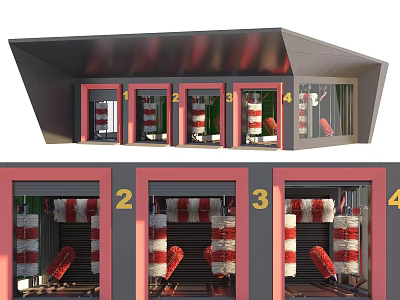 4S Auto Service Center With Numbered Bays And Professional Car Repair Equipment 3d model