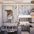 Modern Apartment Interior With Living Room Kitchen Island Counter Sofa Pendant Lights And Plants