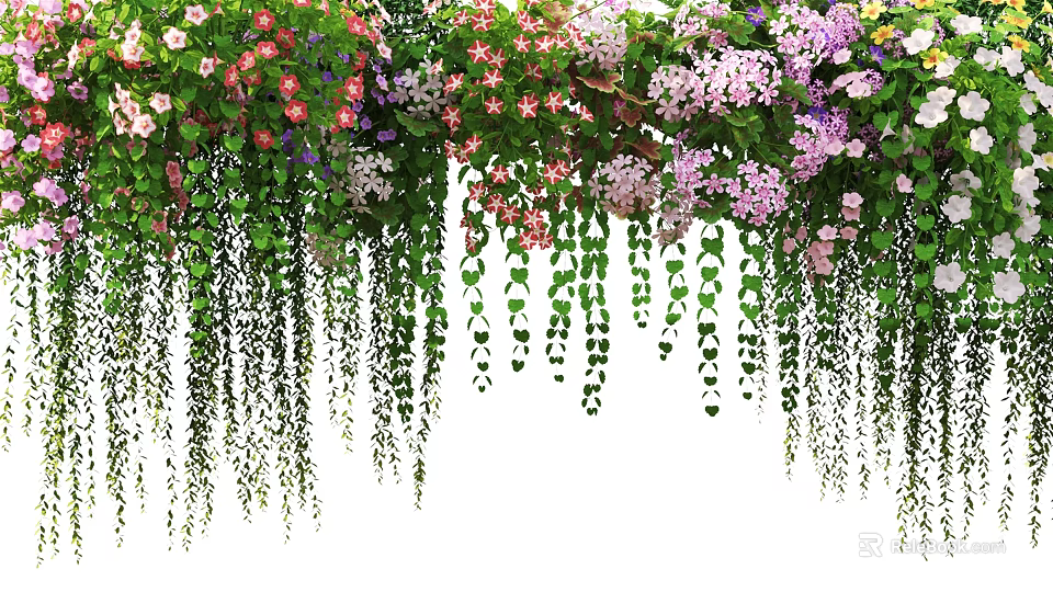 Lush Hanging Vines Adorned With Pink Purple Flowers And Green Leaves 3d model 